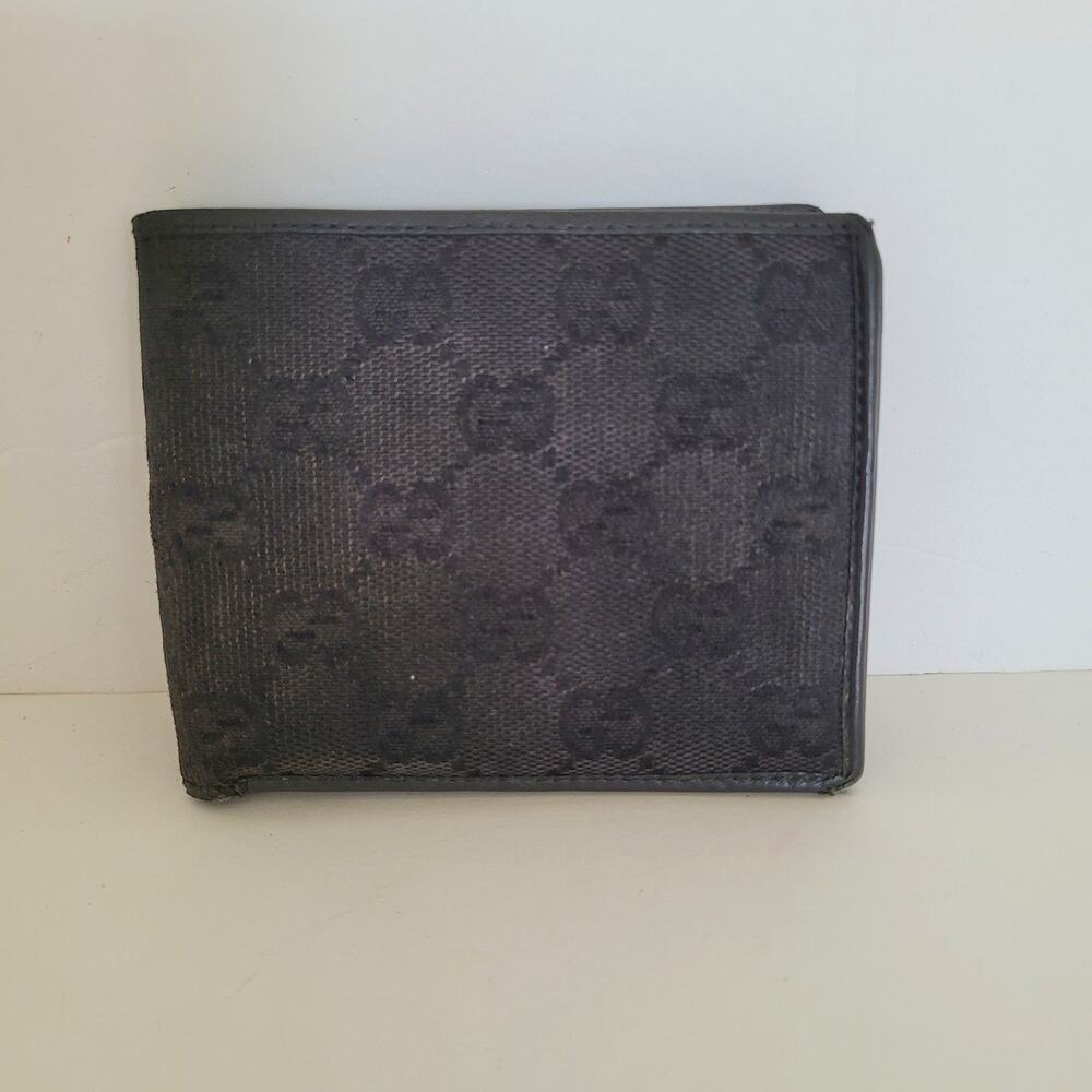 Vintage Gucci Monogram GG Bifold Wallet Black Coated Canvas Leather Men's